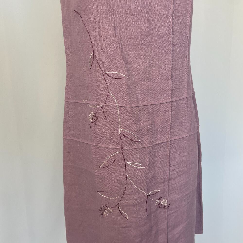 Vintage Shift Dress Size Medium Petite MP Purple Linen Embroidered Sleeveless - Picture 4 of 14